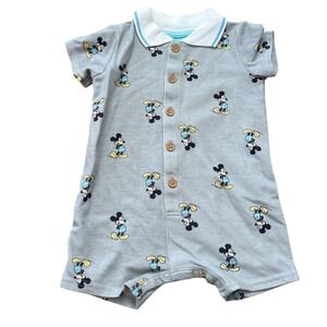 Disney Mickey Mouse Romper Kids Gray Blue Polo Style One Piece SIZE 12M